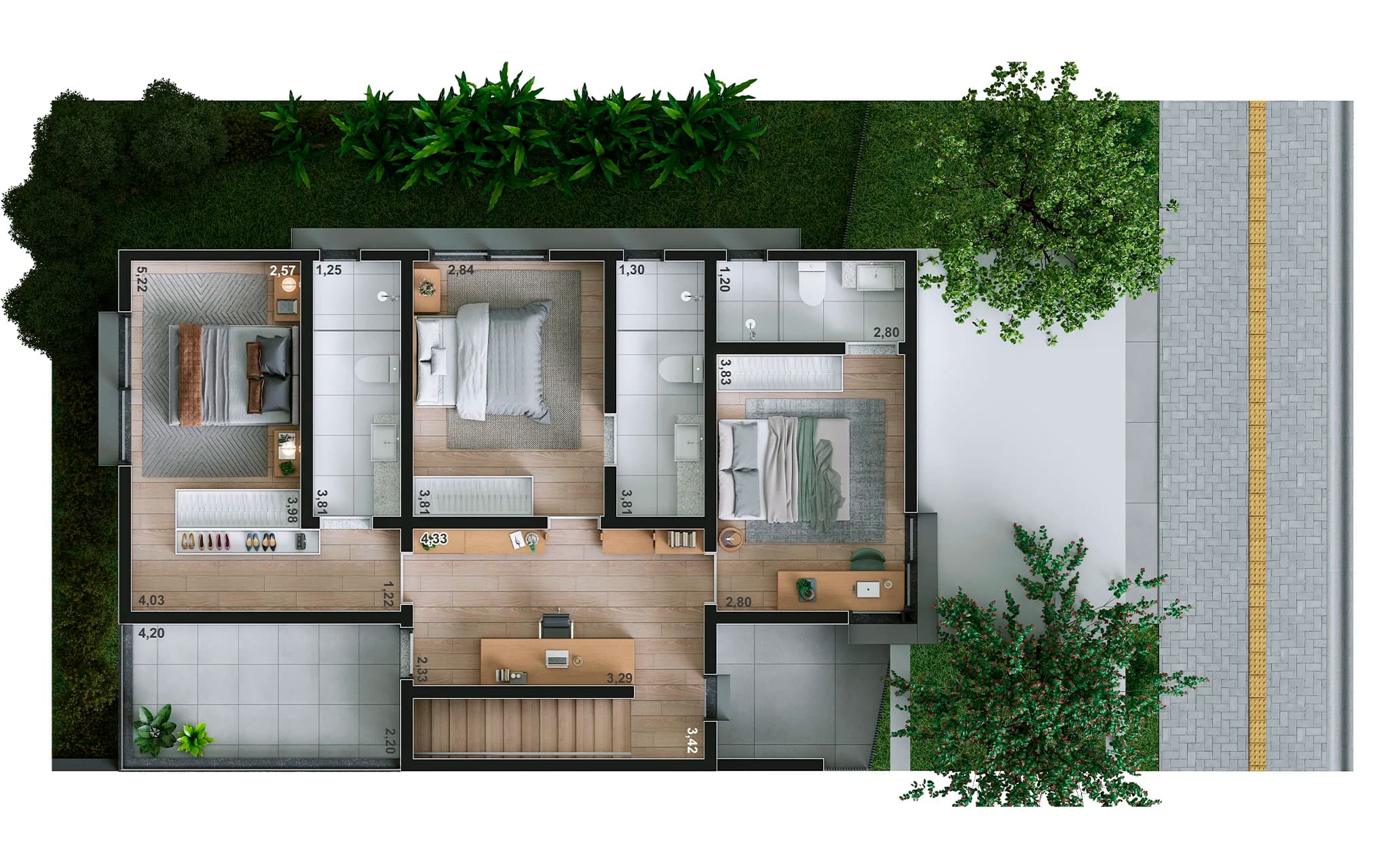 Piso Superior | 230m² | 3 suítes