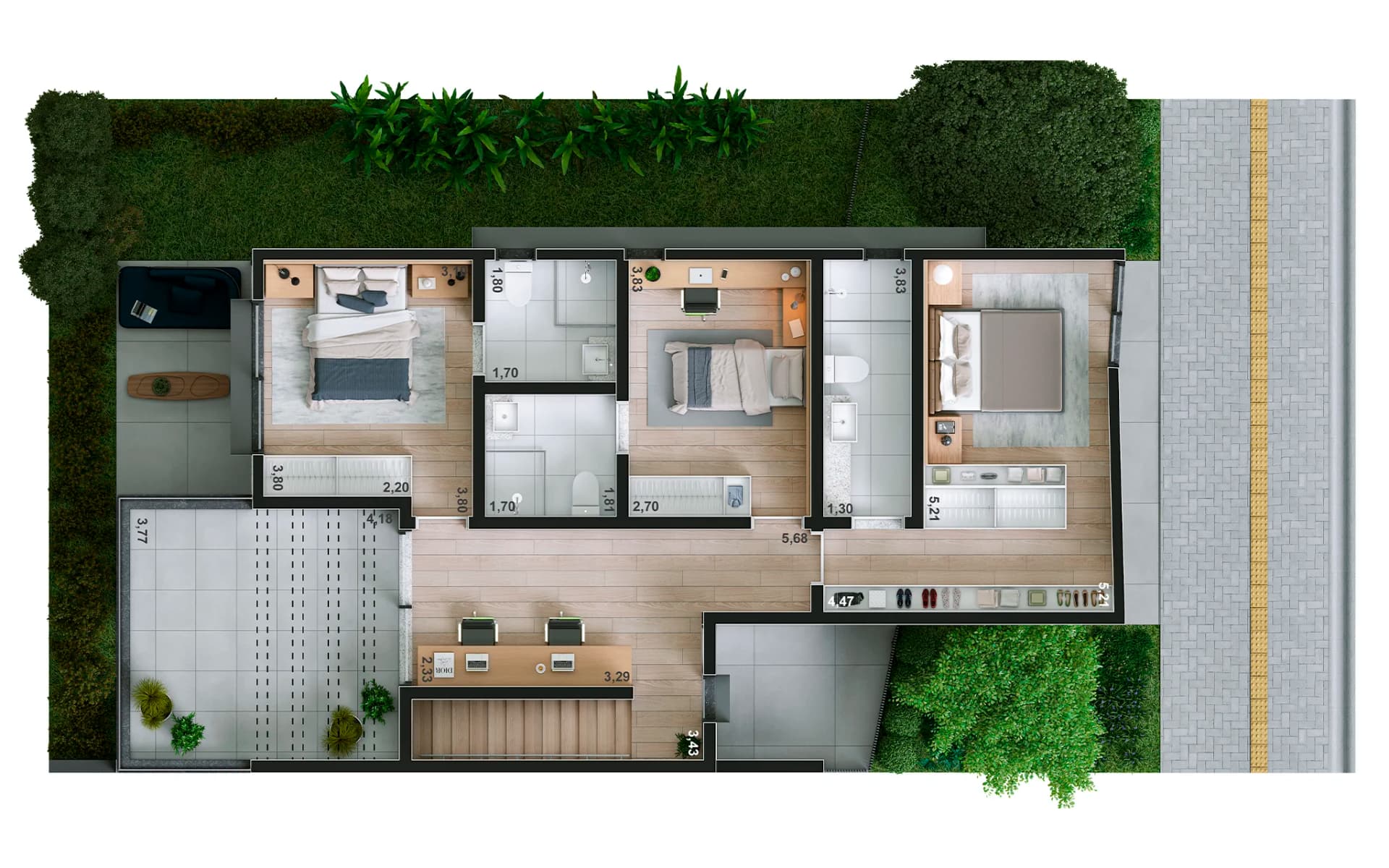 Piso Superior | 170m² | 3 suítes