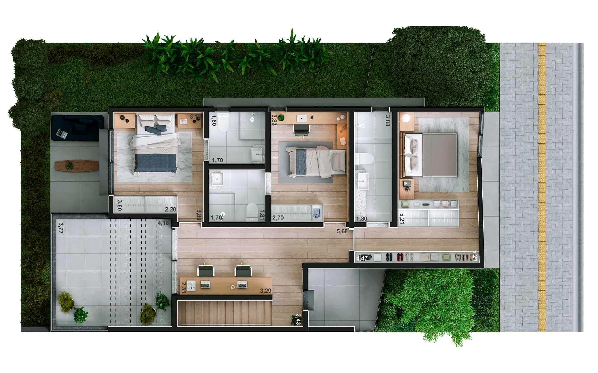 Piso Superior | 170m² | 3 suítes