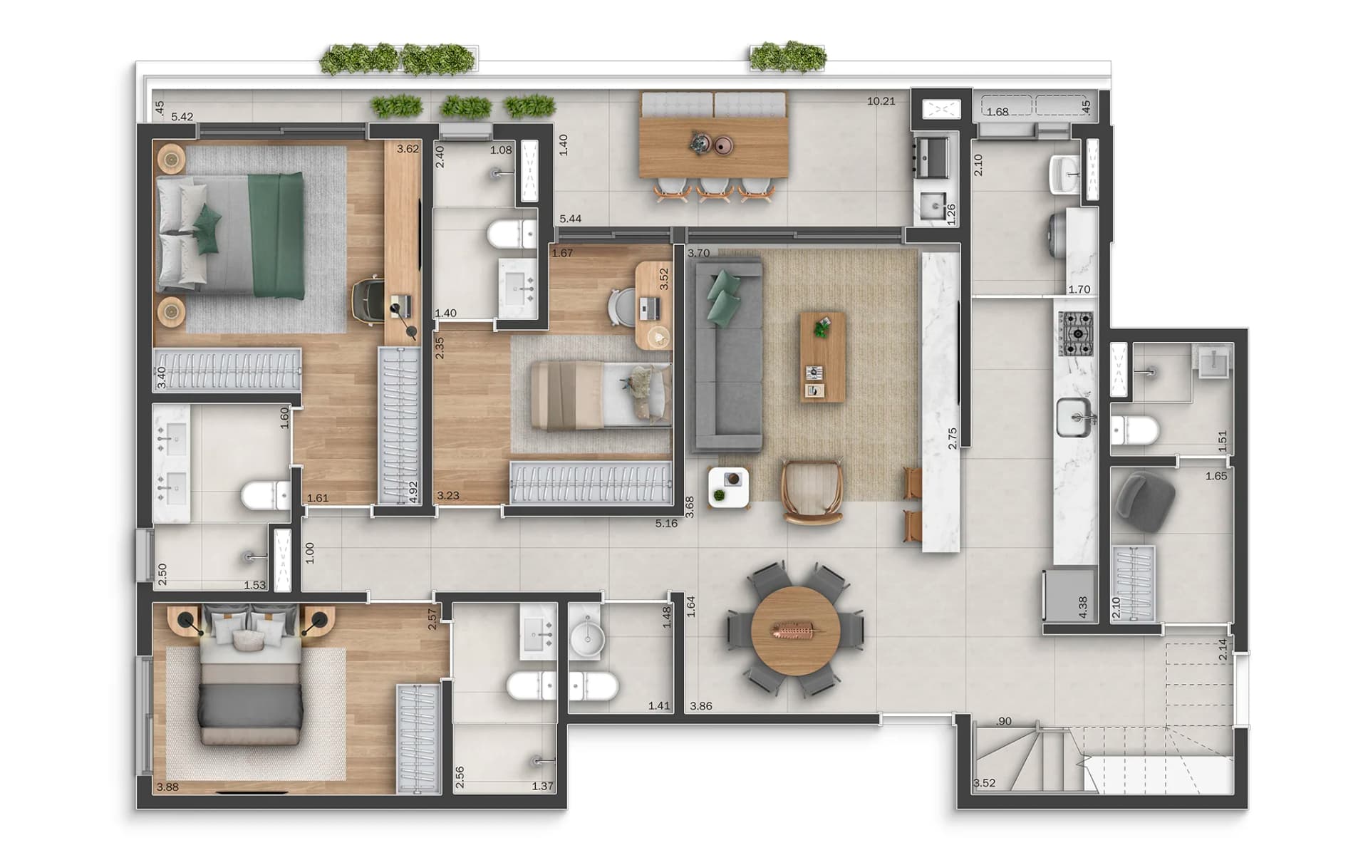 Cobertura | 277m² | 3 suítes | Pavimento Inferior
