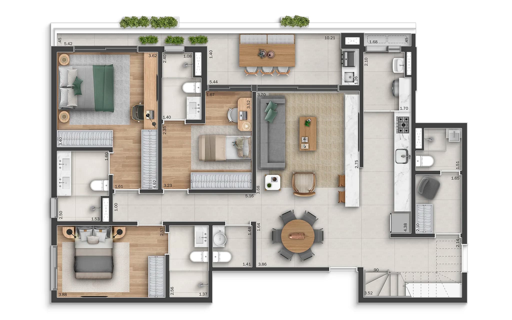 Cobertura | 277m² | 3 suítes | Pavimento Inferior